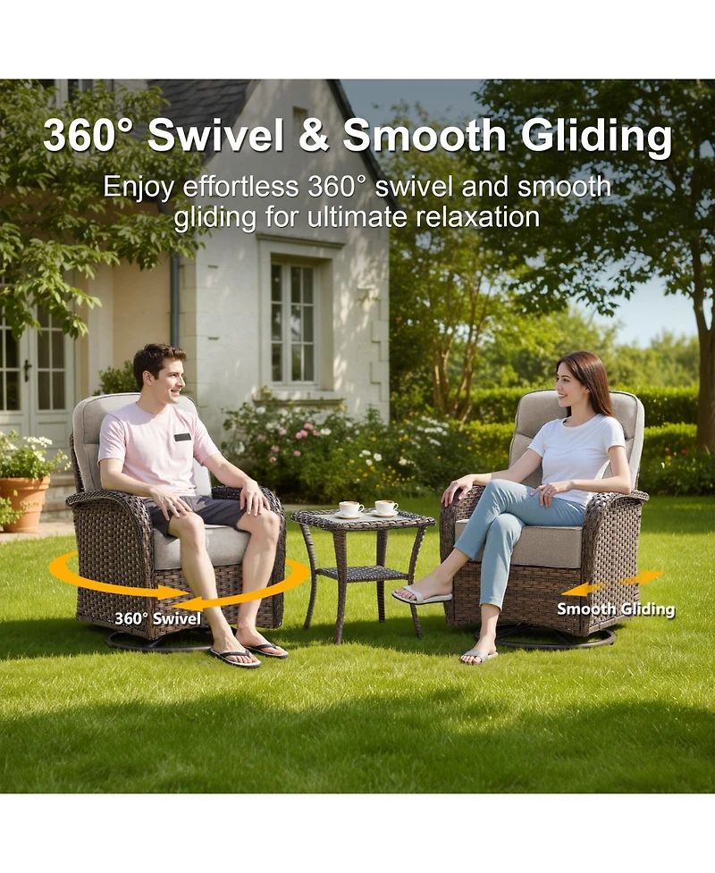 Bellefurn 5-Piece Outdoor Garden Wicker Crescent High Backrest Conversation Set with Coffee Table and 6" Cushion