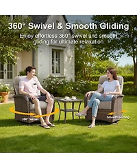 Bellefurn 5-Piece Outdoor Garden Wicker Crescent High Backrest Conversation Set with Coffee Table and 6" Cushion