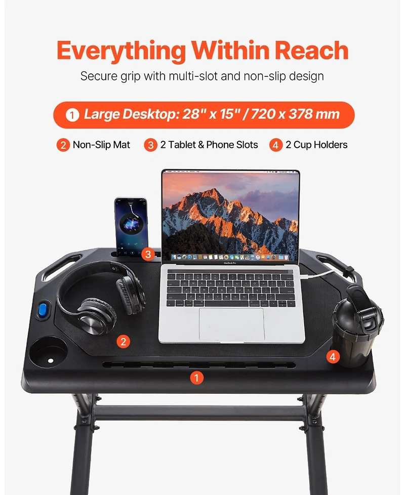 Sevorley Mobile Foldable Cycling Desk, 8-Level Height-Adjustable Bike and Treadmill Workstation with Wheels