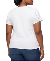 Torrid Plus Belle Isle Eyelet Scalloped-Edge Cotton Crewneck Short-Sleeve T-Shirt