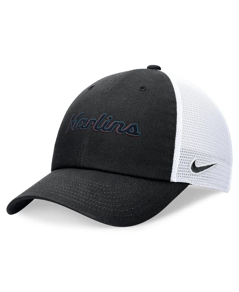Nike Men's Black Miami Marlins Wordmark Adjustable Trucker Hat