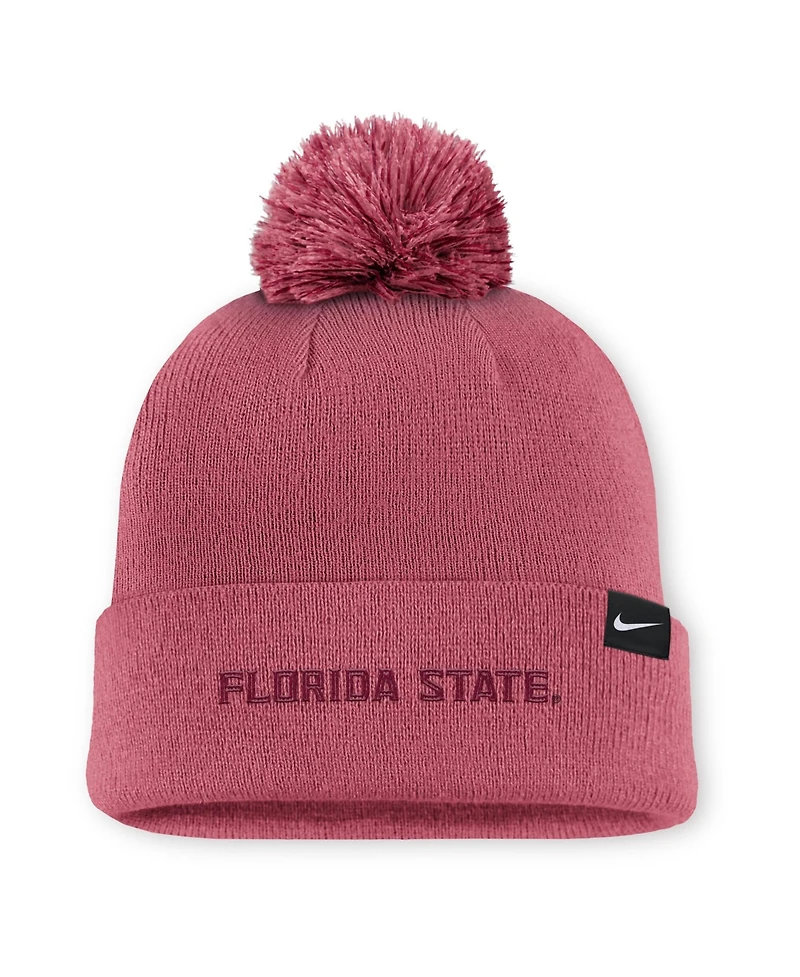 Men's Nike Pink Florida State Seminoles Primetime Peak Campus Cuffed Knit Hat with Pom