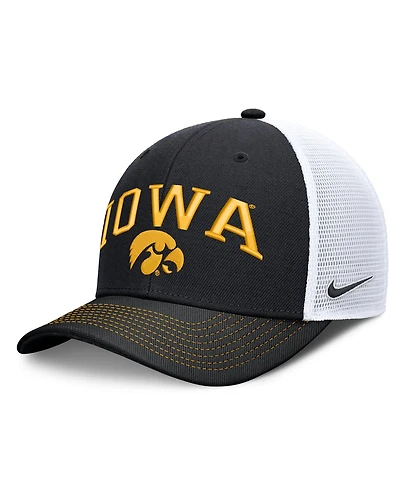 Nike Men's and Women's Black/White Iowa Hawkeyes Primetime Arched Trucker Adjustable Hat