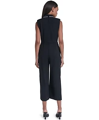 Karl Lagerfeld Paris Women's Scuba Crepe Sleeveless Collared Wide-Leg Jumpsuit