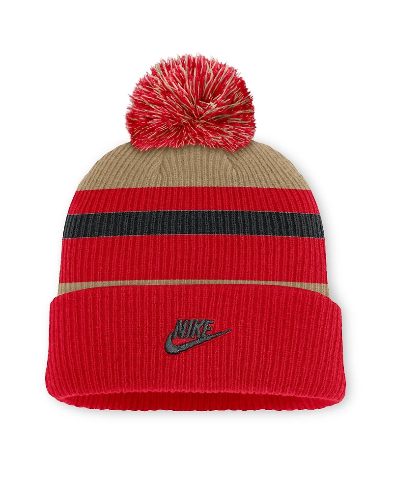 Men's and Women's Nike Scarlet Ohio State Buckeyes Legacy Striped Cuffed Knit Hat with Pom