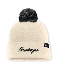 Men's and Women's Nike Natural Iowa Hawkeyes Campus Prep Script Cuffed Knit Hat with Pom