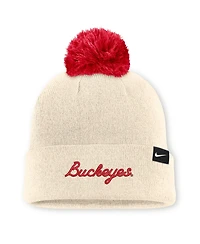 Men's and Women's Nike Natural Ohio State Buckeyes Campus Prep Script Cuffed Knit Hat with Pom