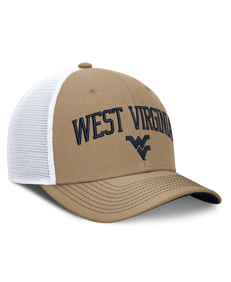 Nike Men's and Women's Beige/Navy West Virginia Mountaineers Primetime Arched Trucker Adjustable Hat