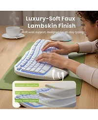 Lofree Wireless Keyboard Mouse Combo Rechargeable 4000mAh Faux Lambskin Palm Rest Backlit Ergonomic