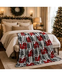 Kate Aurora Ultra Soft & Cozy Christmas Gray Snowy Barn Plush Accent Throw Blanket Cover