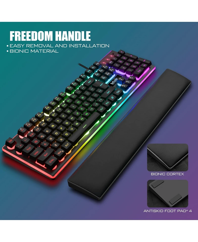 Lofree Wired Gaming Keyboard Mouse Combo Rgb Backlit 7200 Dpi Anti Ghosting Soft Wrist Rest