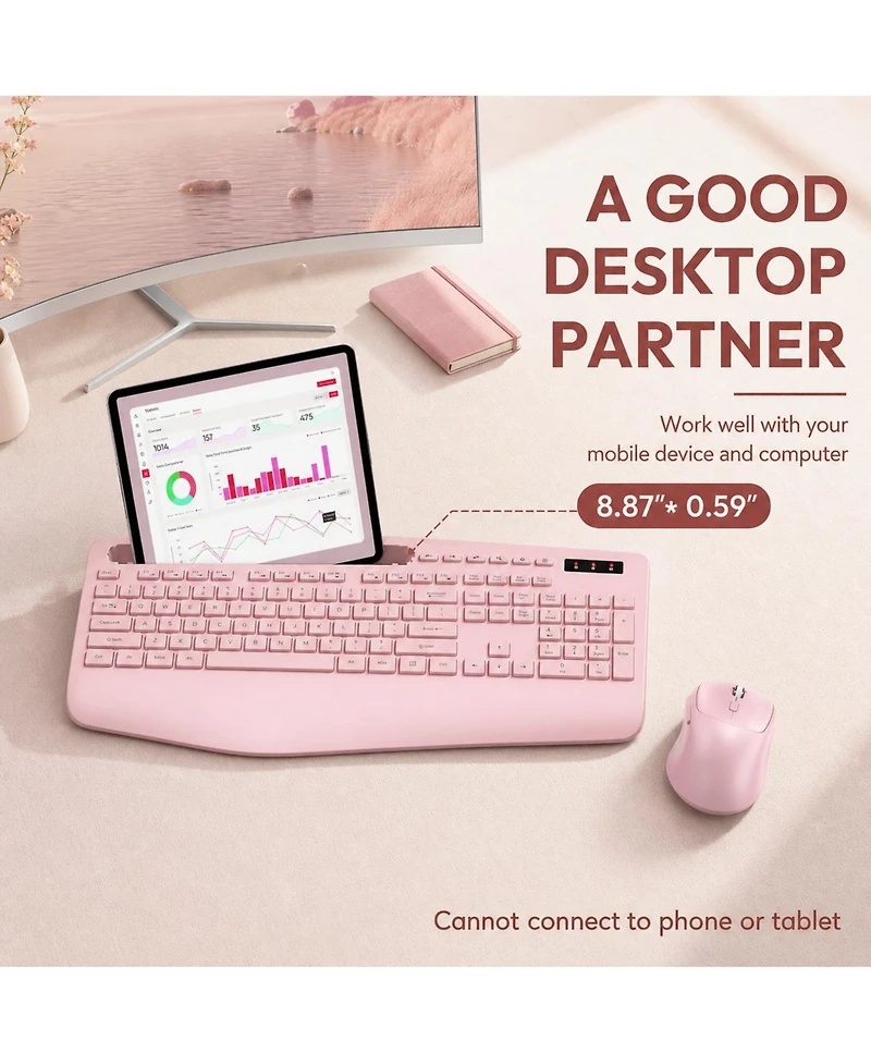 Lofree Wireless Ergonomic Wrist Rest Keyboard and Mouse Combo for Mobile Devices and Computers