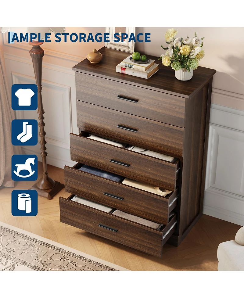 Gaomon 2 Set of 5 Drawer Dresser for Bedroom, 47" Tall Chest Drawers, Modern with Metal Handles, Storage Organizer.