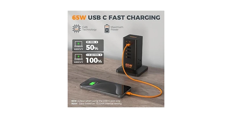 Tessan Power Strip with Usb Charging with 9-in-1, 1 Usb C, 65W for Home, Office and Travel