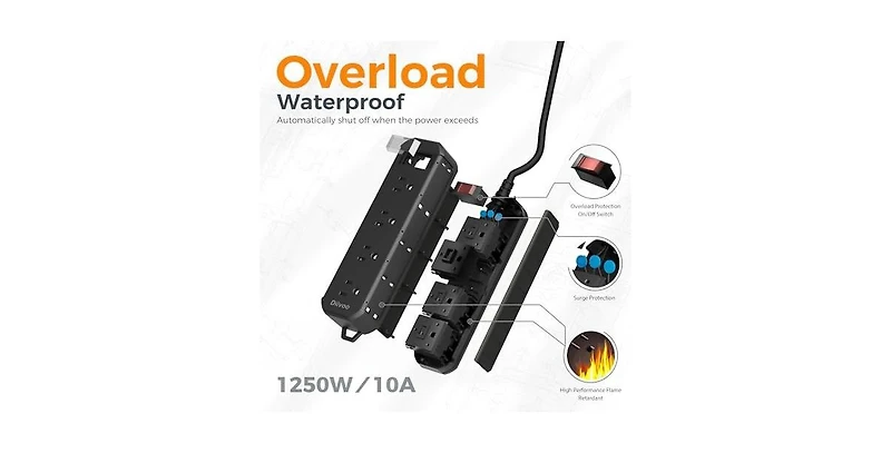 Tessan Power Strip with Usb Charging with 25 Feet, 4 Outlets, 1250W for Home, Office and Travel