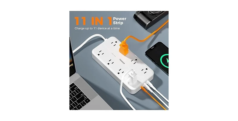 Tessan Power Strip with Usb Charging with 6FT, 8 Outlets, 1 Usb C for Home, Office and Travel