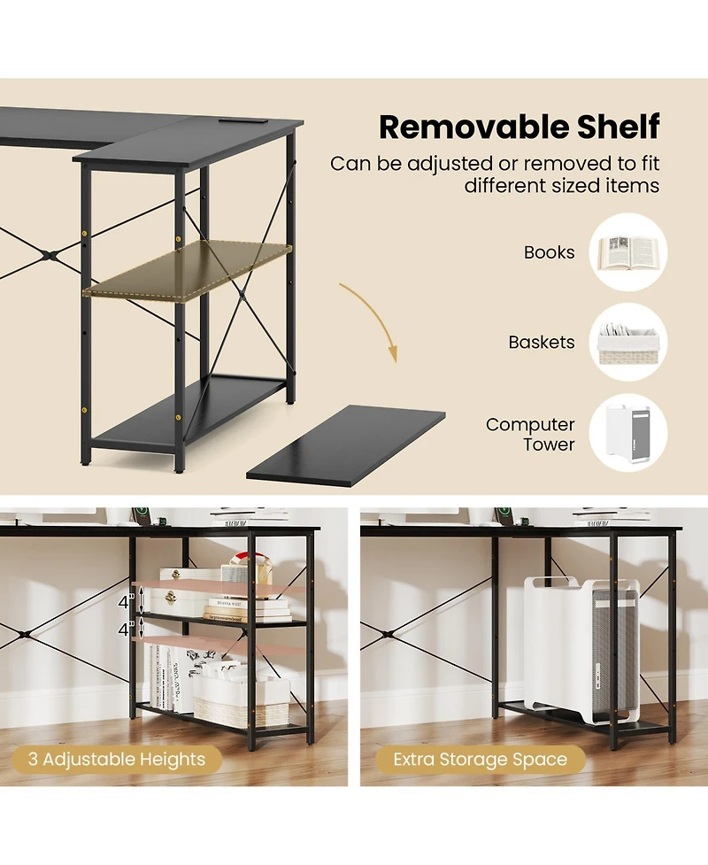 Slickblue L Shaped Corner Desk 47 Inch with Adjustable Storage Shelves