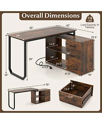 Sugift 55-Inch Reversible L-Shaped Desk with 3 Drawers and Adjustable Shelf