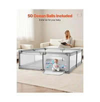 Slickblue Extra Large Baby Activity Center with Safety Play Fence, 50 Ocean Balls, Indoor Outdoor Use