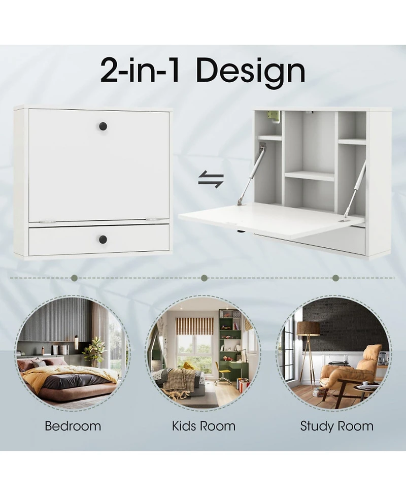 Sugift Wall-Mount Floating Desk Foldable Space-Saving Laptop Workstation