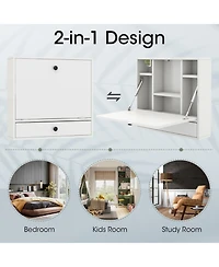 Sugift Wall-Mount Floating Desk Foldable Space-Saving Laptop Workstation