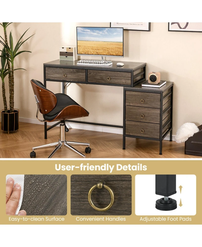 Sugift Computer Desk with 5 Drawers and Side File Cabinet for Home Office
