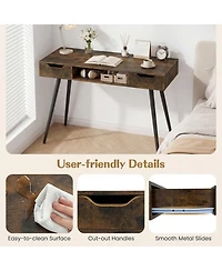 Sugift 42.5-Inch Mid-Century Writing Desk with Metal Legs and Drawers