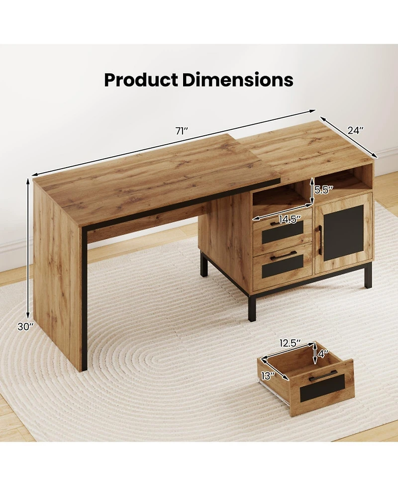 Sugift 71-Inch Computer Desk with Open Compartments and Drawers