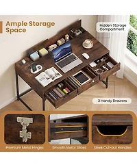 Sugift Office Writing Desk with Power Outlets and Hidden Compartment