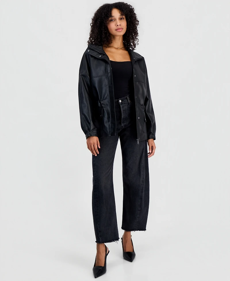 Bar Iii Women's Peplum Oversized Funnel-Neck Faux Leather Jacket, Macy's Exclusive