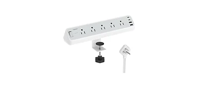 Tessan PS06 Surge Protector Desk Clamp 10-Foot Power Strip with 5 Outlets and 2 Usb-c Ports for phones, tablets and personal devices