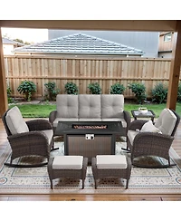 Bellefurn 7-Piece Outdoor Wicker Nighttime Conversation Set for Family Gatherings and Cozy Backyard Nights with Sofa, Rocking Chairs Ottomans