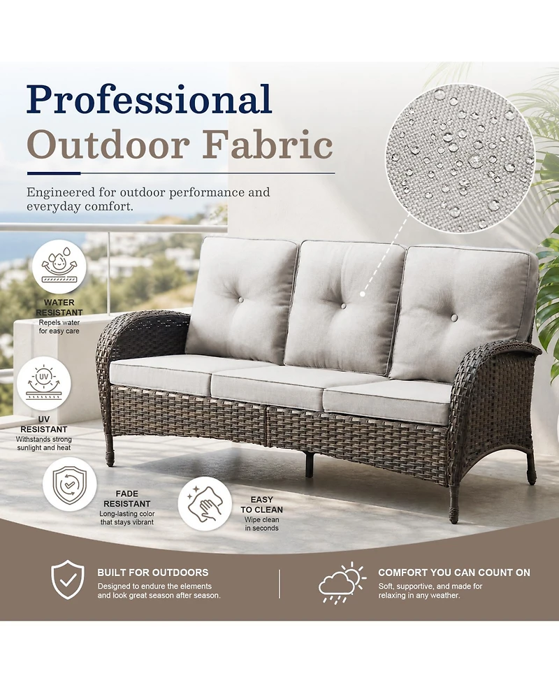 Bellefurn 7-Piece Outdoor Wicker Patio Family Gatherings Conversation Set with 3-Seater Sofa, Arm Chairs and Ottomans
