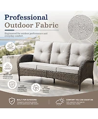Bellefurn 7-Piece Outdoor Wicker Patio Family Gatherings Conversation Set with 3-Seater Sofa, Arm Chairs and Ottomans