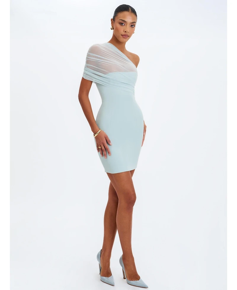 Miss Circle Women's Phoebe One-Shoulder Ruched Mesh Mini Dress