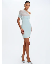 Miss Circle Women's Phoebe One-Shoulder Ruched Mesh Mini Dress