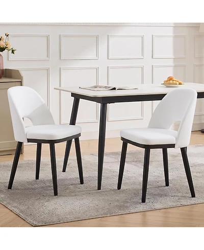 Modern Upholstered Dining Chairs Set of 2, Linen Seat, Thick Cushion, Curved Backrest, Sturdy Wood Legs, Ideal for Dining Room, Restaurant, or Cafe
