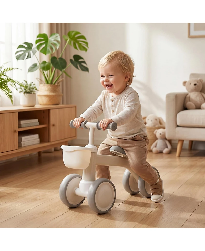 Baby Balance Bike Toys for 1 Year Olds 12-24 Months, Balance Bike with Soft Seat and Front Basket, No Pedal 4 Silence Wheels First Riding Toys
