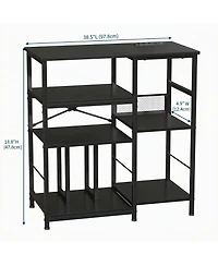 31.5 x 15.7 x 33 Inch Record Player Stand with Vinyl Storage, Turntable Table with Charging Station for Living Room, Black/Brown