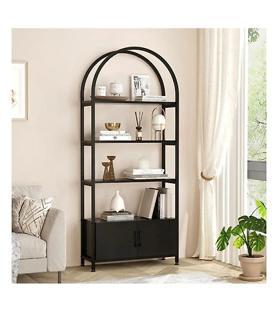 31.5"W x 11"D x 71.3"H Engineered Wood and Iron Double Door Bookcase, N-Shape Storage Cabinet for Home Office Living Room Bedroom