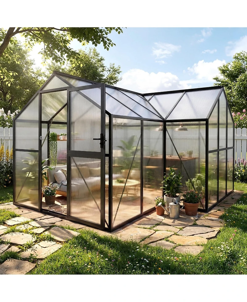 12 x 12 ft Aluminum Frame Polycarbonate Greenhouse, Walk-In Plant House with Door and Windows for Backyard Garden Patio, Black