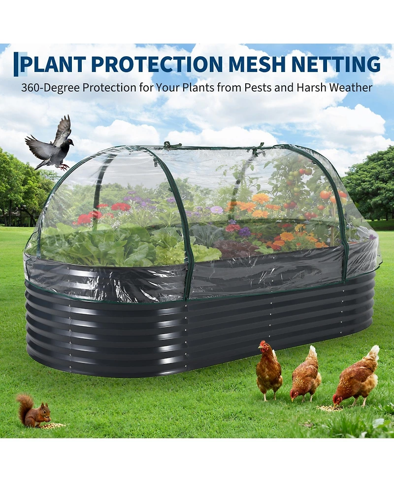 Oval Raised Garden Bed with Pvc Cover, Elevated Planter Box for Vegetables Herbs Patio Balcony, Green/Grey