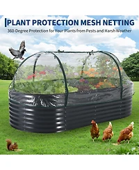 Oval Raised Garden Bed with Pvc Cover, Elevated Planter Box for Vegetables Herbs Patio Balcony, Green/Grey