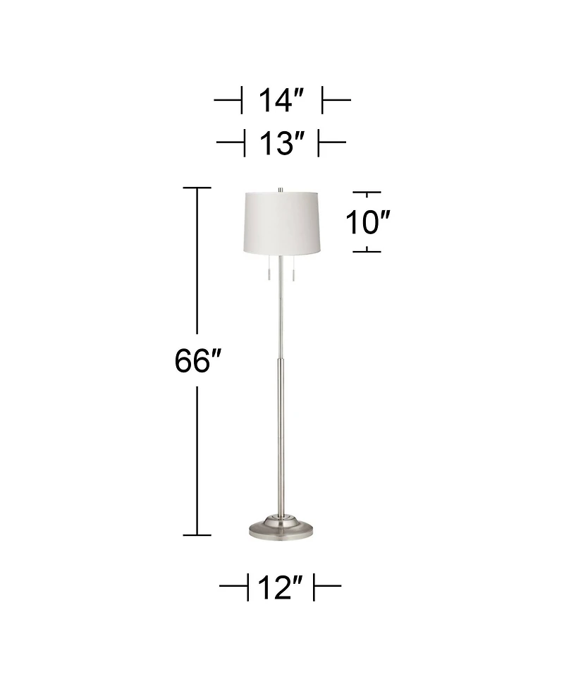 360 Lighting Abba Modern Floor Lamp Standing 66" Tall Brushed Nickel Silver White Hardback Tapered Drum Shade for Living Room Bedroom Office House