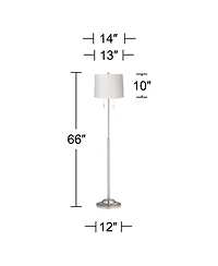 360 Lighting Abba Modern Floor Lamp Standing 66" Tall Brushed Nickel Silver White Hardback Tapered Drum Shade for Living Room Bedroom Office House