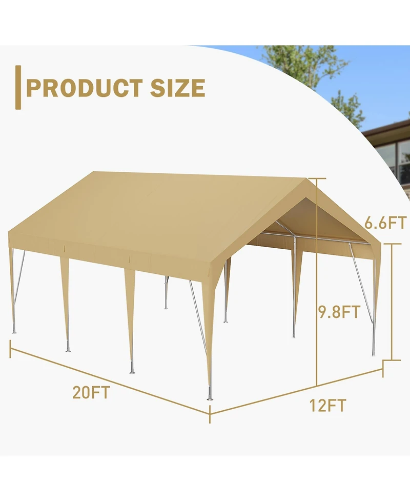 12 x 20/10 20 Ft Carport Canopy Cover, Heavy Duty Waterproof Uv Protected Car Shelter for Patio Parking Driveway, Green/Khaki
