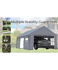 13 x 20 Ft Carport with 3 Doors 5 Windows, Heavy Duty Steel Frame Pe Fabric Car Canopy Garage for Car Truck Suv Outdoor Parking