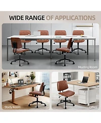 22.4"D x 22.4"W x 33.1"H Pu Leather Armless Office Chair with Diamond Stitch Cushion, Lounge Desk Chair for Home Office Vanity Bedroom