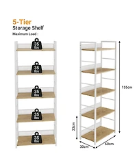 24x12x61 in 5-Tier Steel Storage Shelf, Engineered Wood Shelves, Diamond Mesh Back, for Living Room Kitchen Office, White/Black