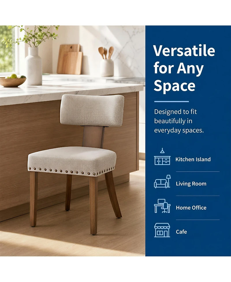 21x24x34 In Set of 2 Dining Chairs, Wood Frame with Linen Upholstered Seat for Kitchen Dining Room Modern Style, Beige